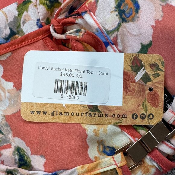 Zenobia Tunic Top Womens Coral Floral Bell Sleeve Boat Neck Tie Closure 3XL NWT - Picture 8 of 14